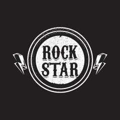 vintage yellow rock star print isolated on grunge grey background. Vector Grunge Rock star emblem,logo and label concept design template for printing on t shirt