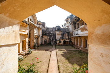 Courtyard of the maharaja palace in Bundi, Rajasthan, India, Asia