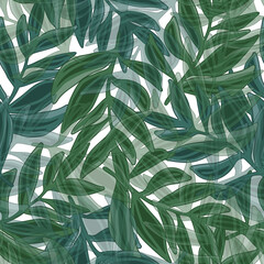 Naklejka na ściany i meble Abstract jungle leaf seamless pattern. Tropical pattern, palm leaves seamless. Botanical floral background. Exotic plant backdrop.