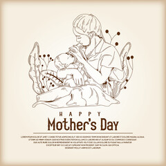 Mother day, mother and baby mother's day vintage vector