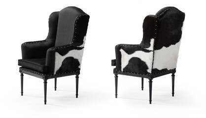 armchair different angles isolated on a white background .Cow skin .