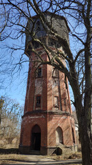 Old water tower. Abandoned Allenberg Clinic. Znamensk, Kaliningrad region.