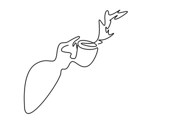 a hand holding a coffee cup and a falling coffee or tea drink on the floor