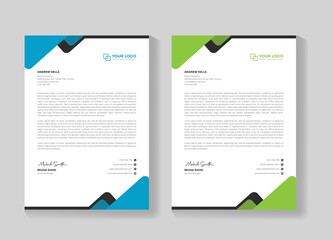 Obraz premium Creative Corporate modern letterhead design template with blue, and green colors.