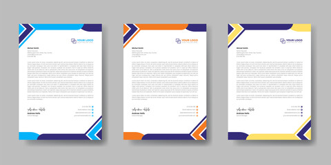 Professional letterhead design, Abstract letterhead design, Letterhead template with 3 colors a4 size