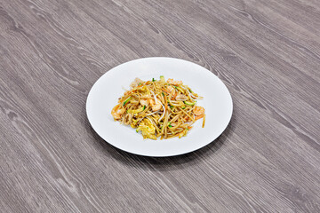 spaghetti di riso, spaghetti, frutti di mare, uova, verdure, Cinese, riso, cucina cinese, Giappo, alimento, pasti, piatto, pasta, primo piano, piatti, riso, cena, cucina, bianco, Pesce, pollo, salutar