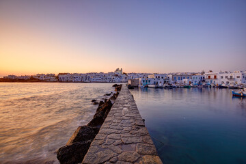 Fototapeta na wymiar The wharf of the Naousa village in Paros, Cyclades, Greece