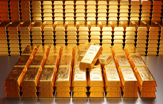 Caveau di una banca con lingotti d'oro. Illustrazione 3d.
