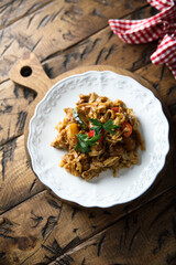 Wok noodles with chili and potato