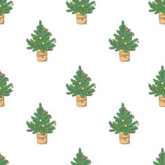Christmas pattern Christmas tree in a pot on a white background
