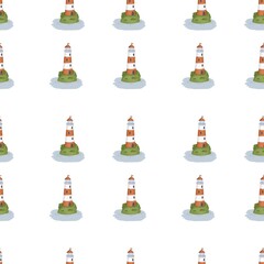 pattern on a white background red-white-striped lighthouse