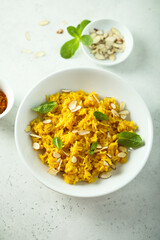 Spicy rice with almond flakes