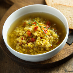 Homemade lentil soup with tomato