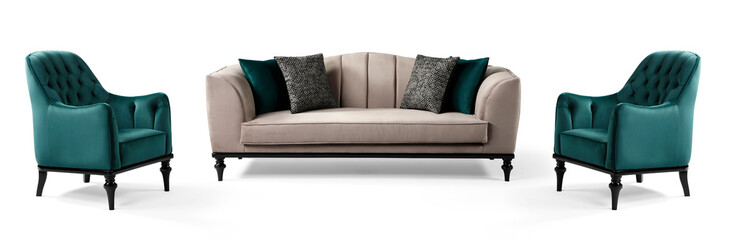 Modern furniture set isolated on white background 