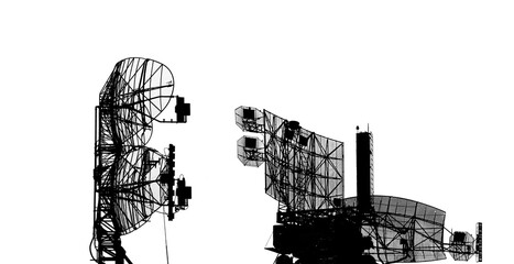 Contour air defense radars of military mobile anti aircraft systems, modern army industry on a white background, Russia