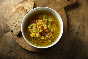 Homemade lentil soup with tomato