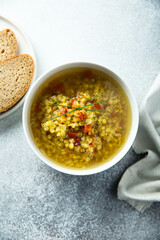 Homemade lentil soup with tomato