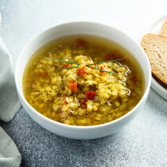 Homemade lentil soup with tomato