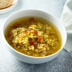 Homemade lentil soup with tomato
