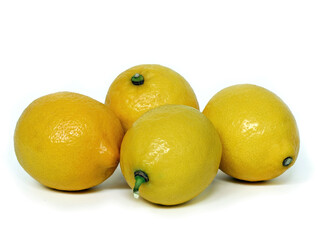 Several lemons on a white background