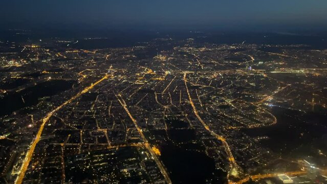 Munich at night aerial view from plane