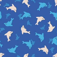 Happy Playing Dolphin Fish Vector Graphic Seamless Pattern