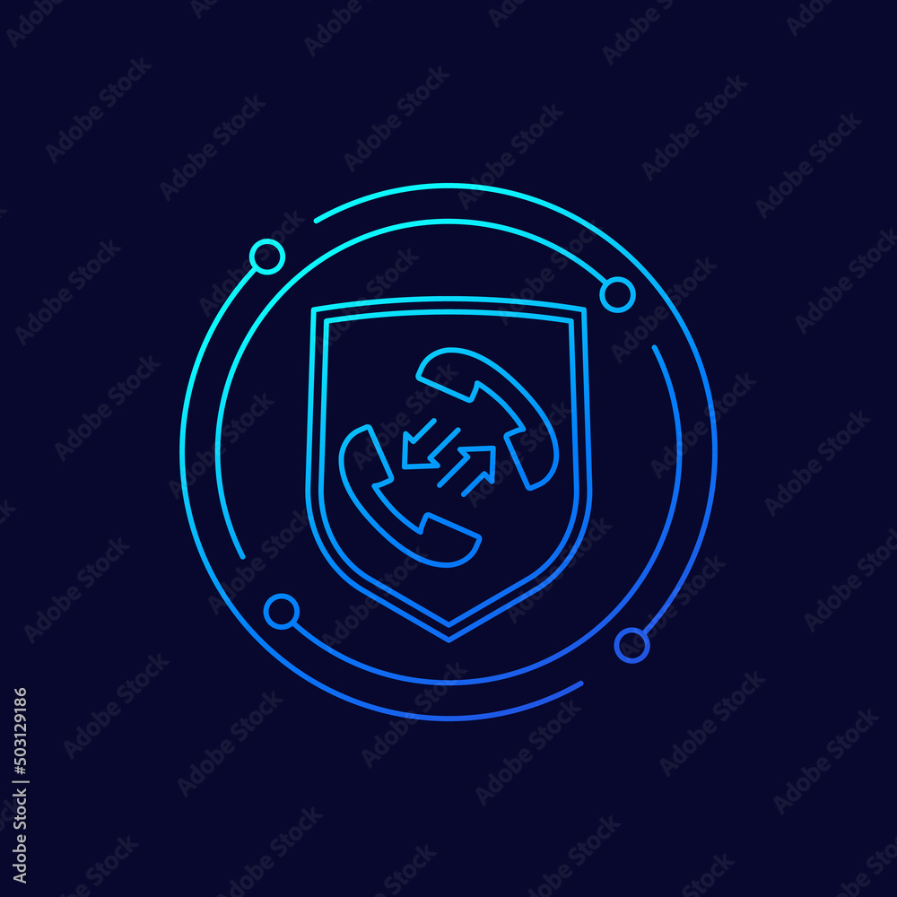 Poster Secure phone call icon with a shield, linear design