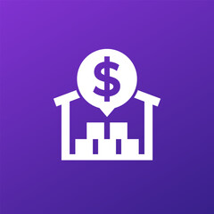 Storage costs icon with a warehouse, vector