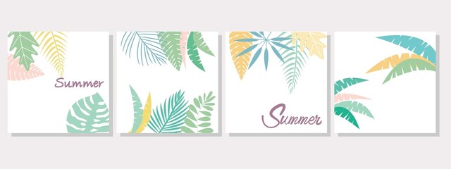 Set of summer concept square frame. Summer and tropical concept frame collection for cover, template and graphic design. Vector illustration.