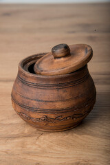 Wooden barrel on table