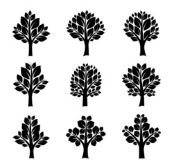 Set black  Trees Outline Illustration.