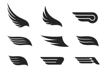 Wings Bird Vector Silhouette design collection. Wing Elements for Logo Heraldic Emblem identity.