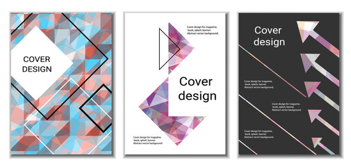 Cover design. Set of 3 covers. Imitation of crumpled paper. Unusual bright abstract background for magazine, book, splash, banner, vector. Imitation of crumpled paper