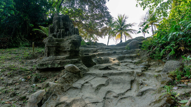 Rocky stairs on Karang Bolong Beach in Anyer, Indonesia