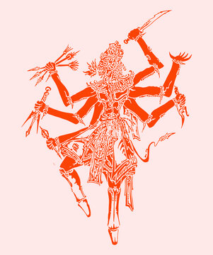 orange deity holding weapons clip art preview