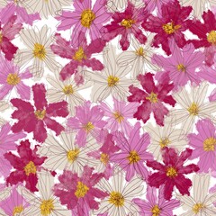 Seamless pattern of chamomile flowers, cosmos. Design for fabric, clothes, paper.
