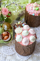 Traditional Easter cake with pastel meringue