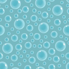 Seamless Pattern with Big and Small Transparent Isolated  Bubbles on a Blue Background. Speckles and Circles of Air in Water. Great for Fabric Print Wallpaper Wrapping