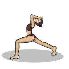 Yoga poses, girl doing stretching, asanas and health, cartoon illustration 