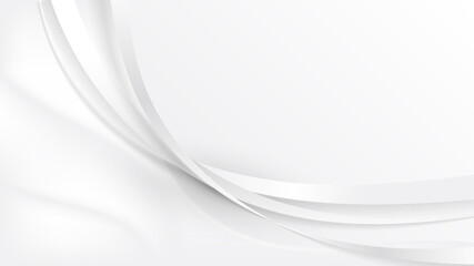 Abstract white ribbon curved lines on white satin fabric background
