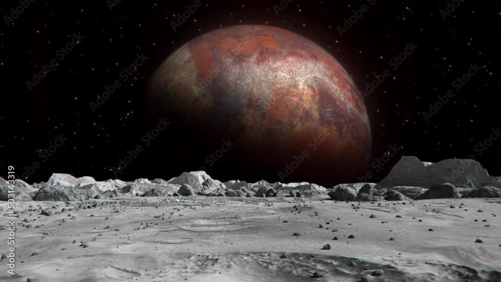 Wall mural footage of a planet in an outer space seen from the moon with small rocks
