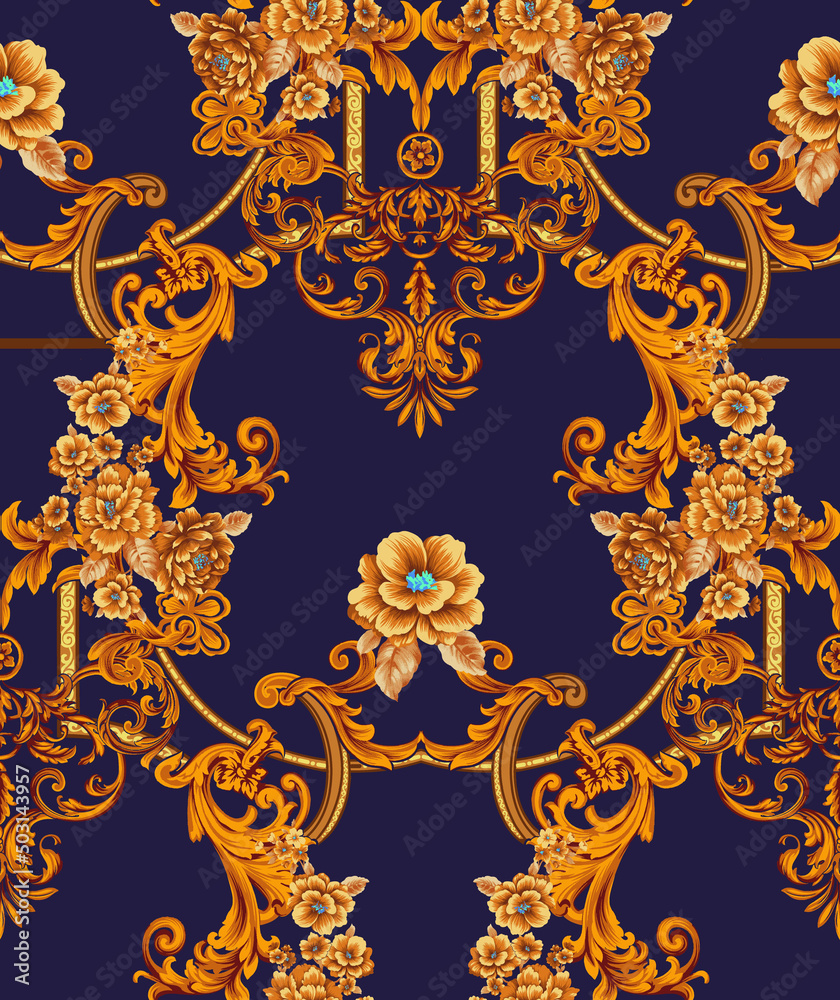 Poster Seamless oriental ornament pattern on purple background