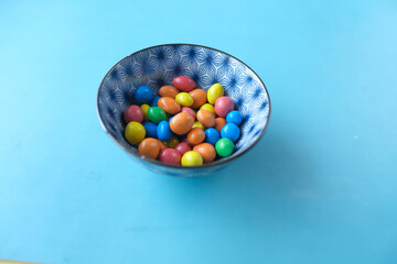 multi-colored sweet candies in a bowl close up 