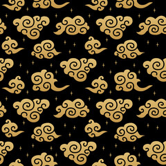 Chinese traditional oriental ornament background, clouds pattern seamless. Japanese, Chinese elements. Asian texture for printing on packaging, textiles, paper, fabric, washi paper for scrapbooking