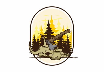 an ax stuck in a buffalo skull illustration