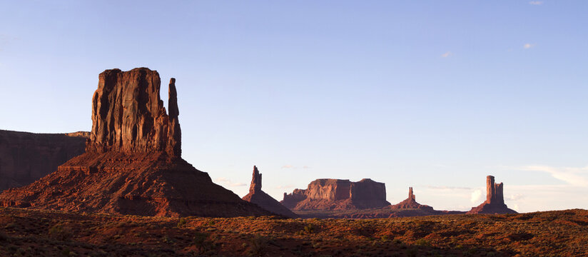 Panoramic view of West and East Mitten Buttes, Arizona, United States