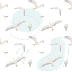 Seamless pattern with seagulls. Marine concept. Perfect for product design, scrapbooking, textile, wrapping.