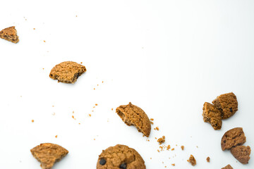 Chocolate chip cookies crack on isolated white background