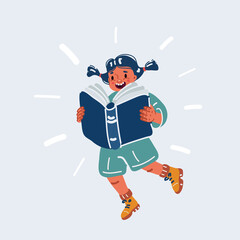 Vector illustration of girl flying with book