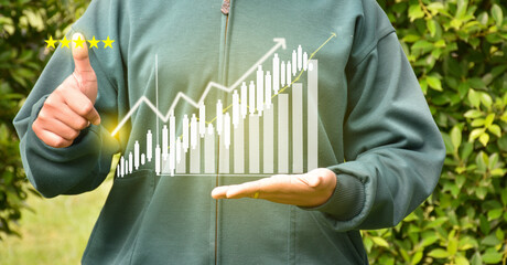 Stock market, business growth, businessman or trader is showing growing virtual stock online, invest in trading..